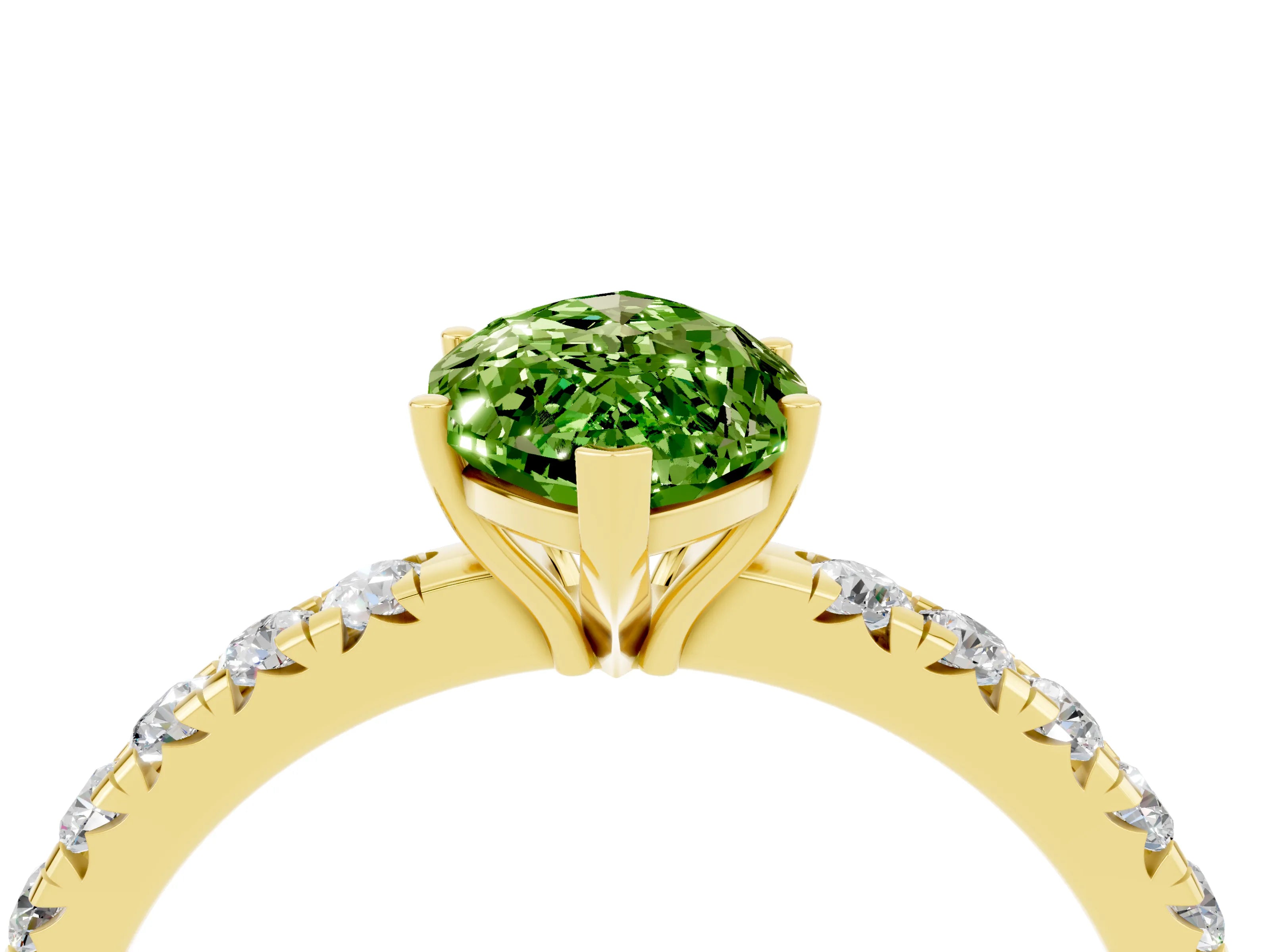 Yellow gold Marquise Cut Peridot Pavé Solitaire Engagement Ring with Four-Prong Setting_16