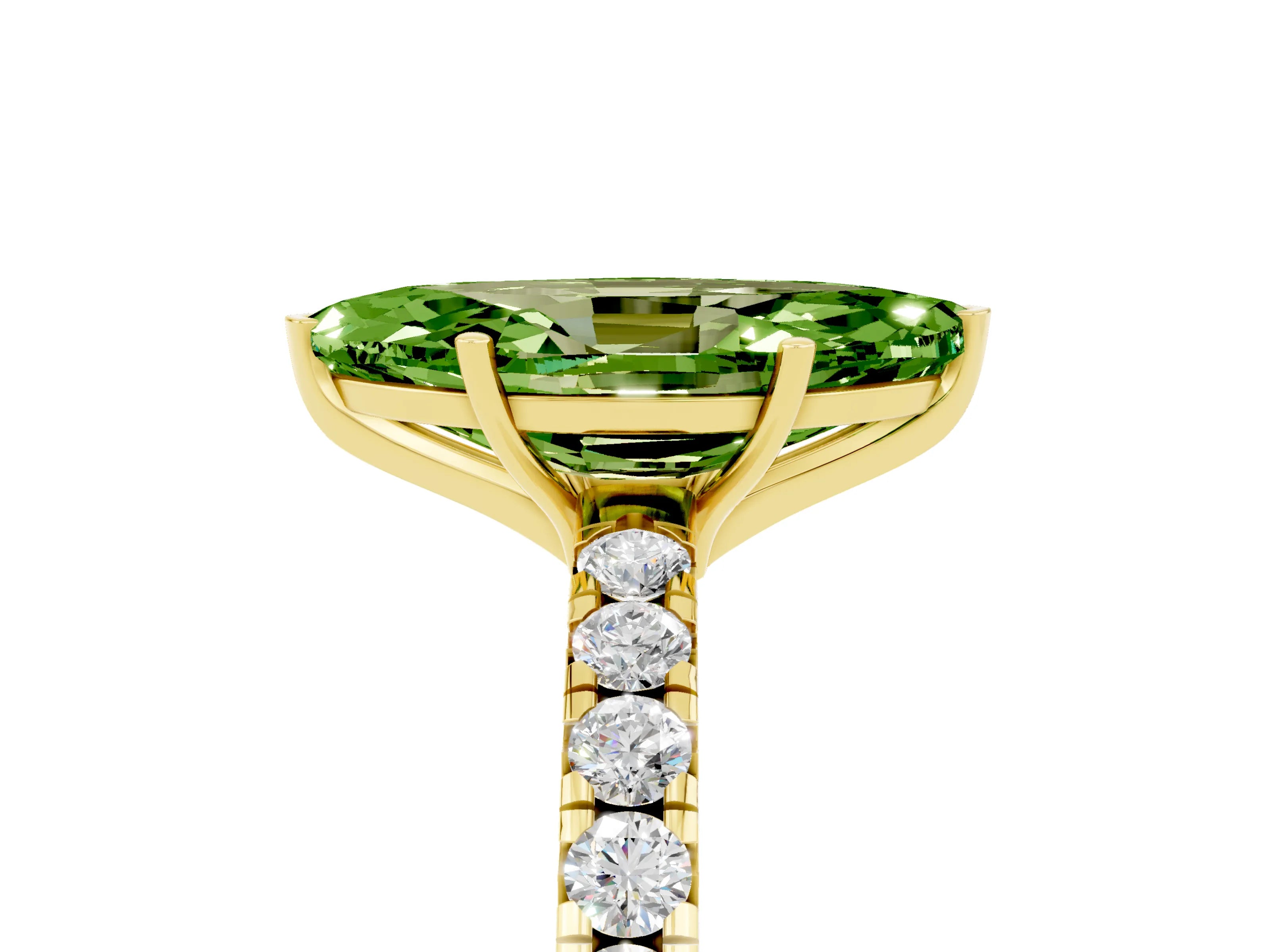 Yellow gold Marquise Cut Peridot Pavé Solitaire Engagement Ring with Four-Prong Setting_17
