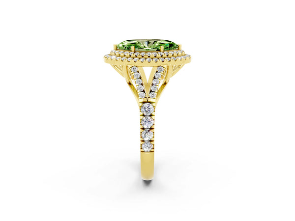 Yellow gold Marquise Cut Peridot Pavé Split Shank Double Halo Engagement Ring
