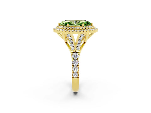 Yellow gold Marquise Cut Peridot Pavé Split Shank Double Halo Engagement Ring_2