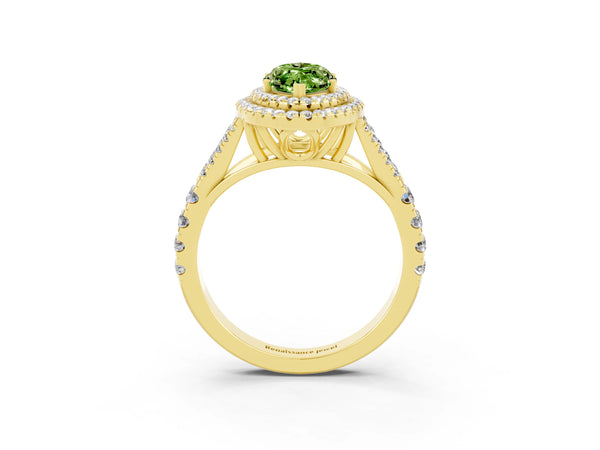 Yellow gold Marquise Cut Peridot Pavé Split Shank Double Halo Engagement Ring