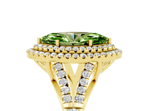 Yellow gold Marquise Cut Peridot Pavé Split Shank Double Halo Engagement Ring_5