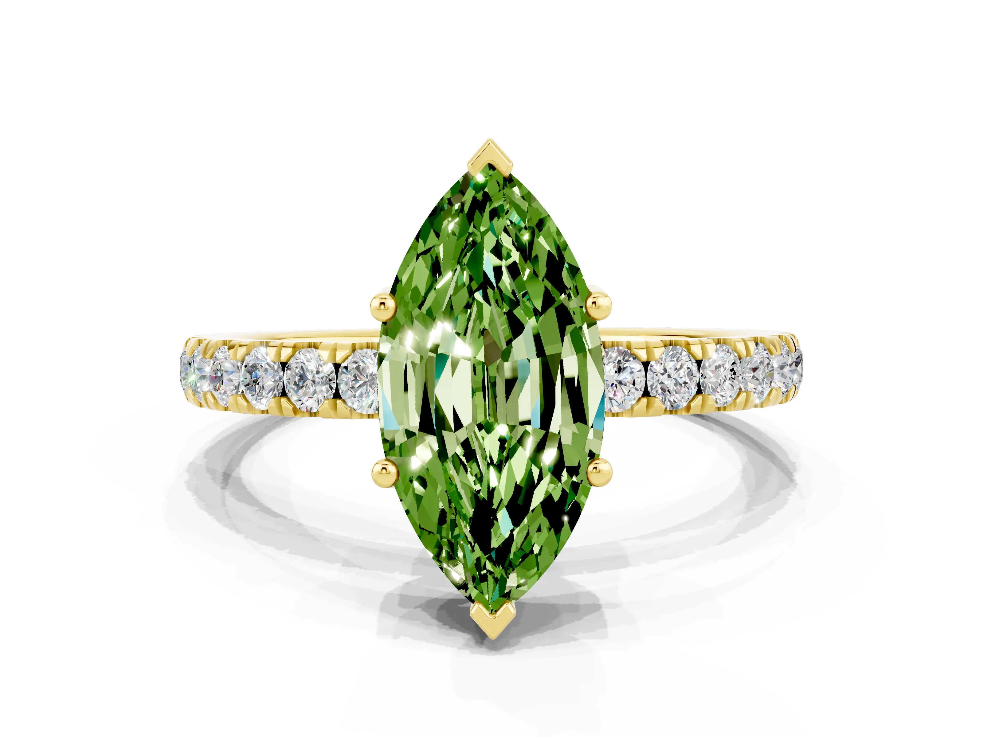 Yellow gold Marquise Cut Peridot Pave Band Solitaire Ring with Four-Prong Setting_24