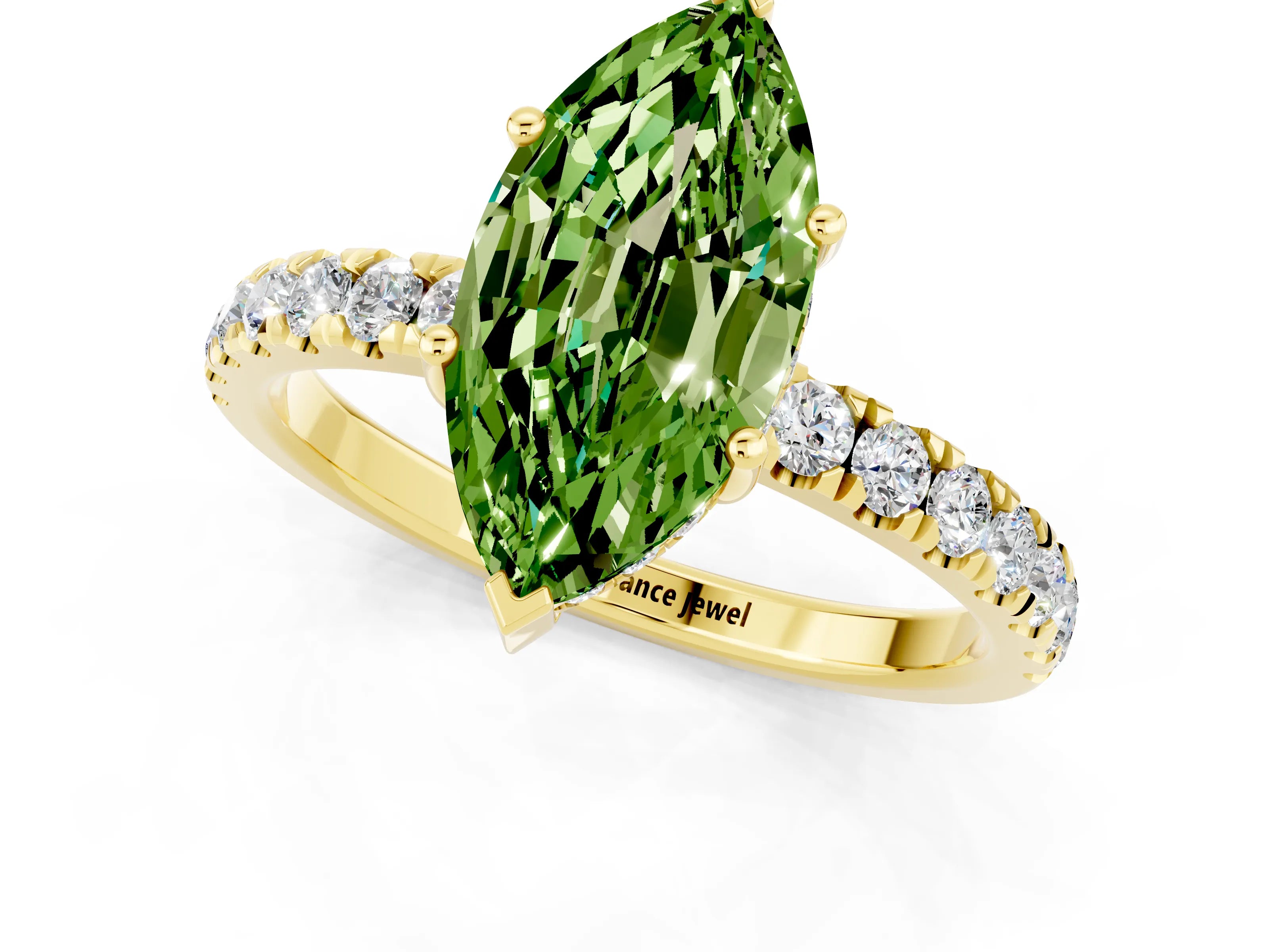 Yellow gold Marquise Cut Peridot Pave Band Solitaire Ring with Four-Prong Setting_25