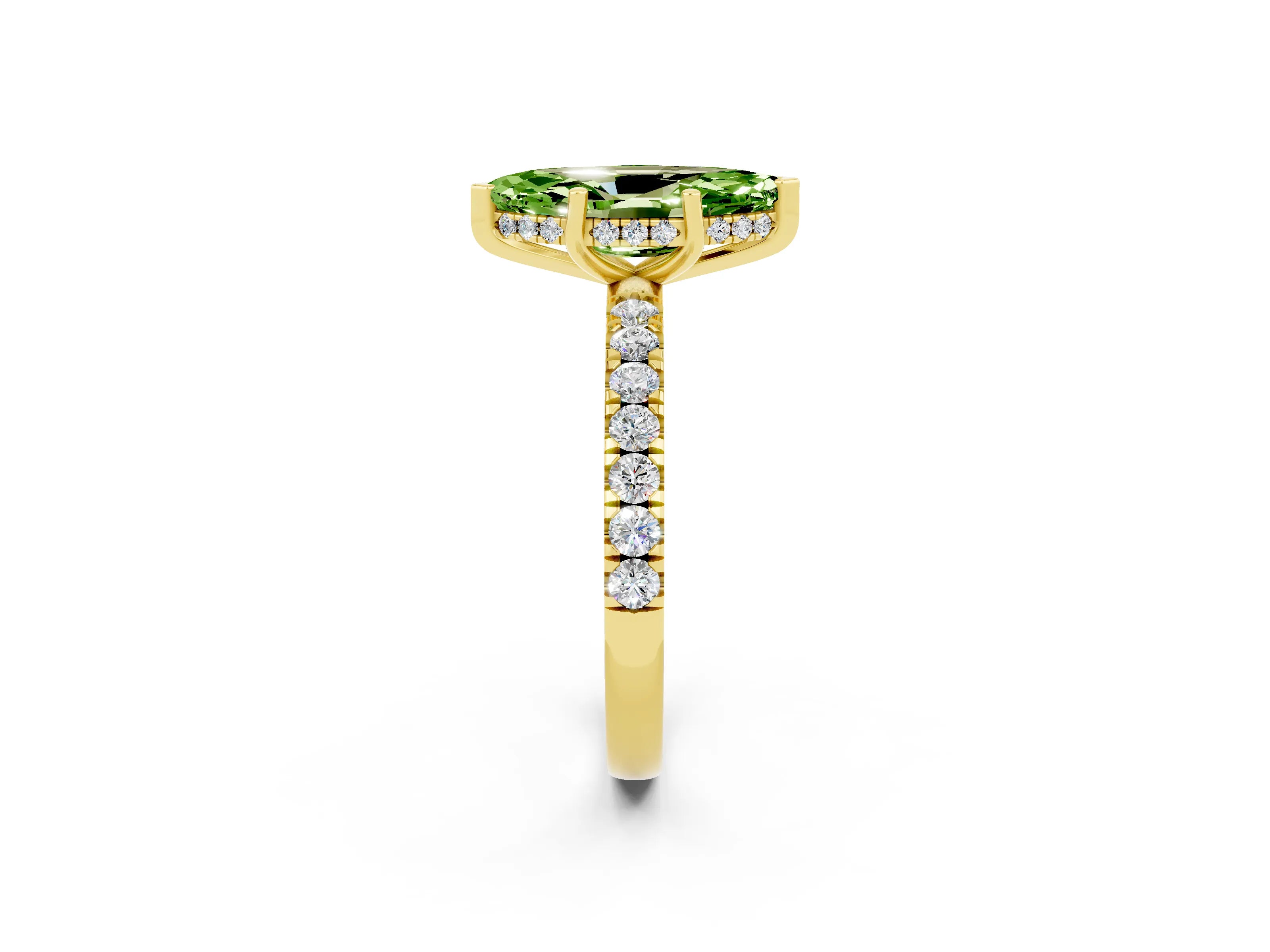 Yellow gold Marquise Cut Peridot Pave Band Solitaire Ring with Four-Prong Setting_26