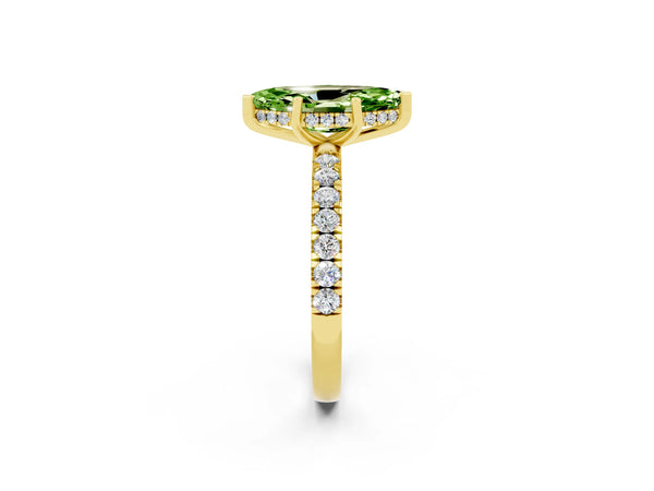 Yellow gold Marquise Cut Peridot Pave Band Solitaire Ring with Round  and Prong Setting