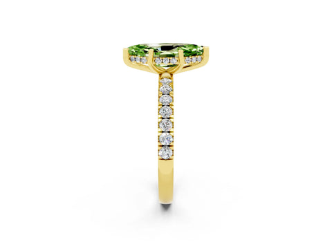 Yellow gold Marquise Cut Peridot Pave Band Solitaire Ring with Four-Prong Setting_26