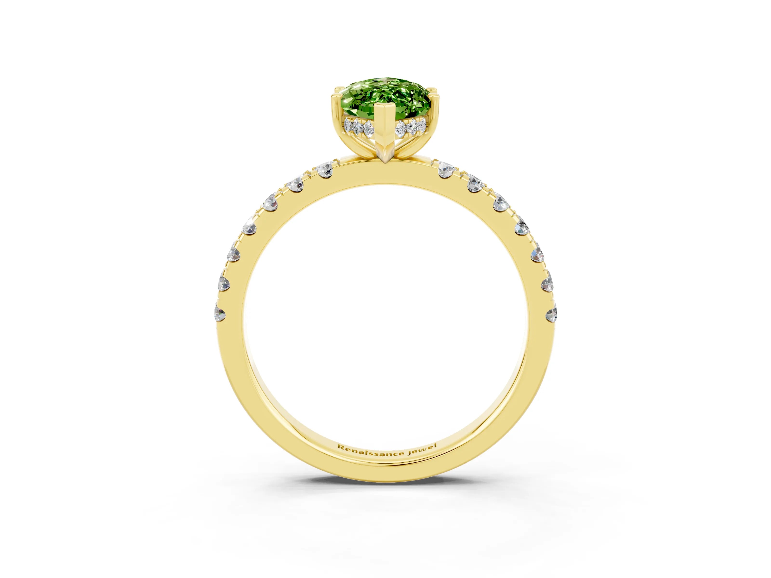 Yellow gold Marquise Cut Peridot Pave Band Solitaire Ring with Four-Prong Setting_27