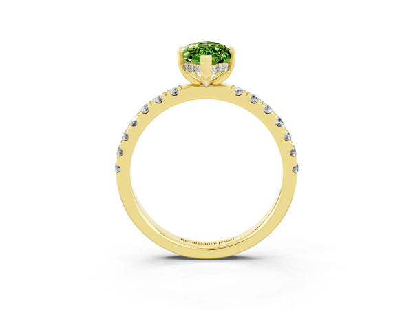 Yellow gold Marquise Cut Peridot Pave Band Solitaire Ring with Round  and Prong Setting