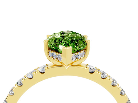 Yellow gold Marquise Cut Peridot Pave Band Solitaire Ring with Four-Prong Setting_28