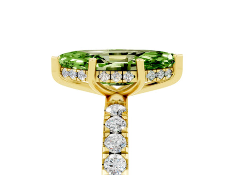 Yellow gold Marquise Cut Peridot Pave Band Solitaire Ring with Four-Prong Setting_29