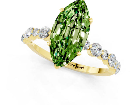 Yellow gold Marquise Cut Peridot Prong Set Engagement Ring with Pavé Band_1