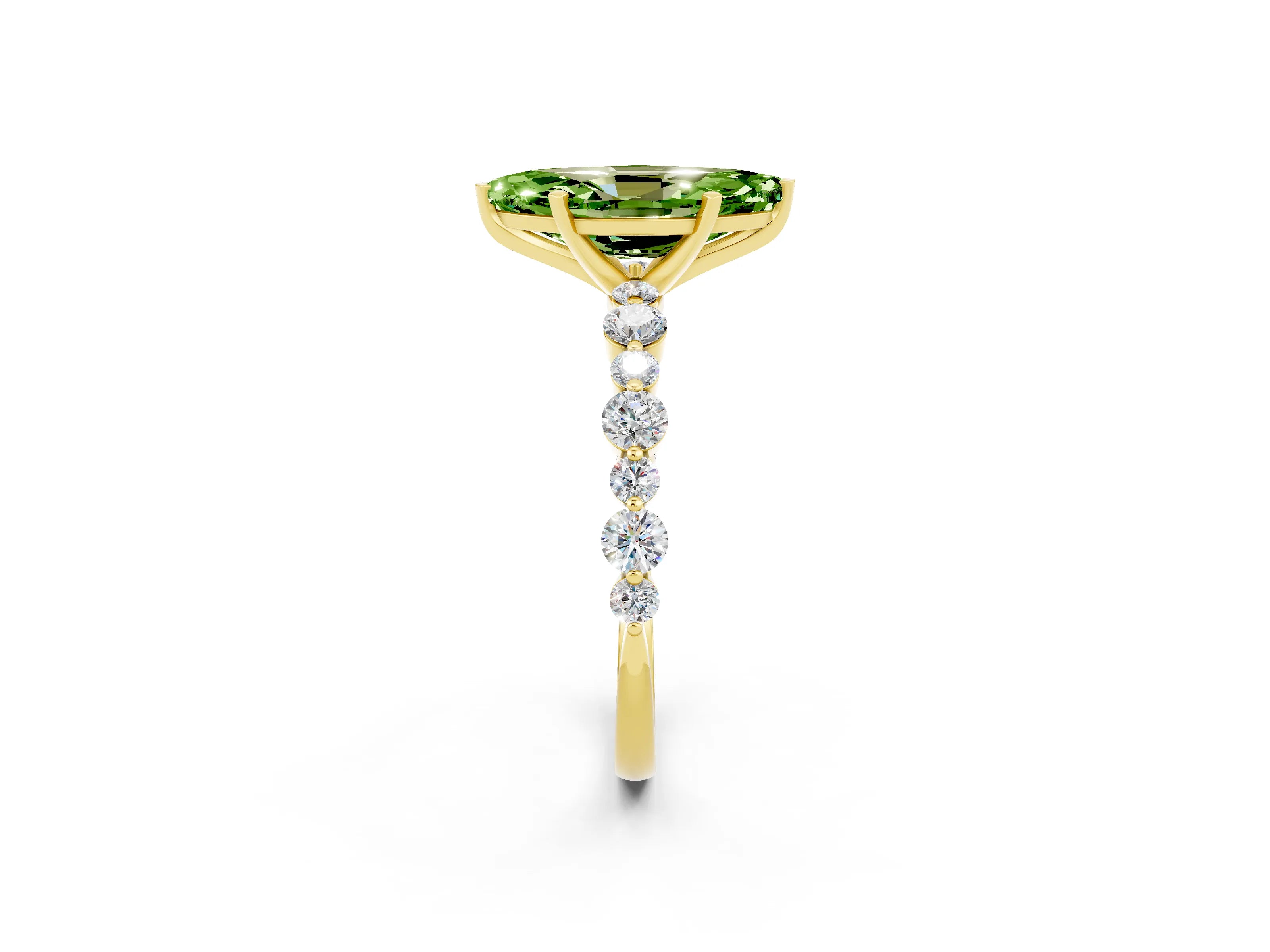 Yellow gold Marquise Cut Peridot Prong Set Engagement Ring with Pavé Band_2