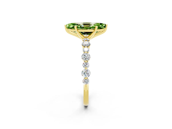 Yellow gold Marquise Cut Peridot Prong Set Engagement Ring with Pavé Band