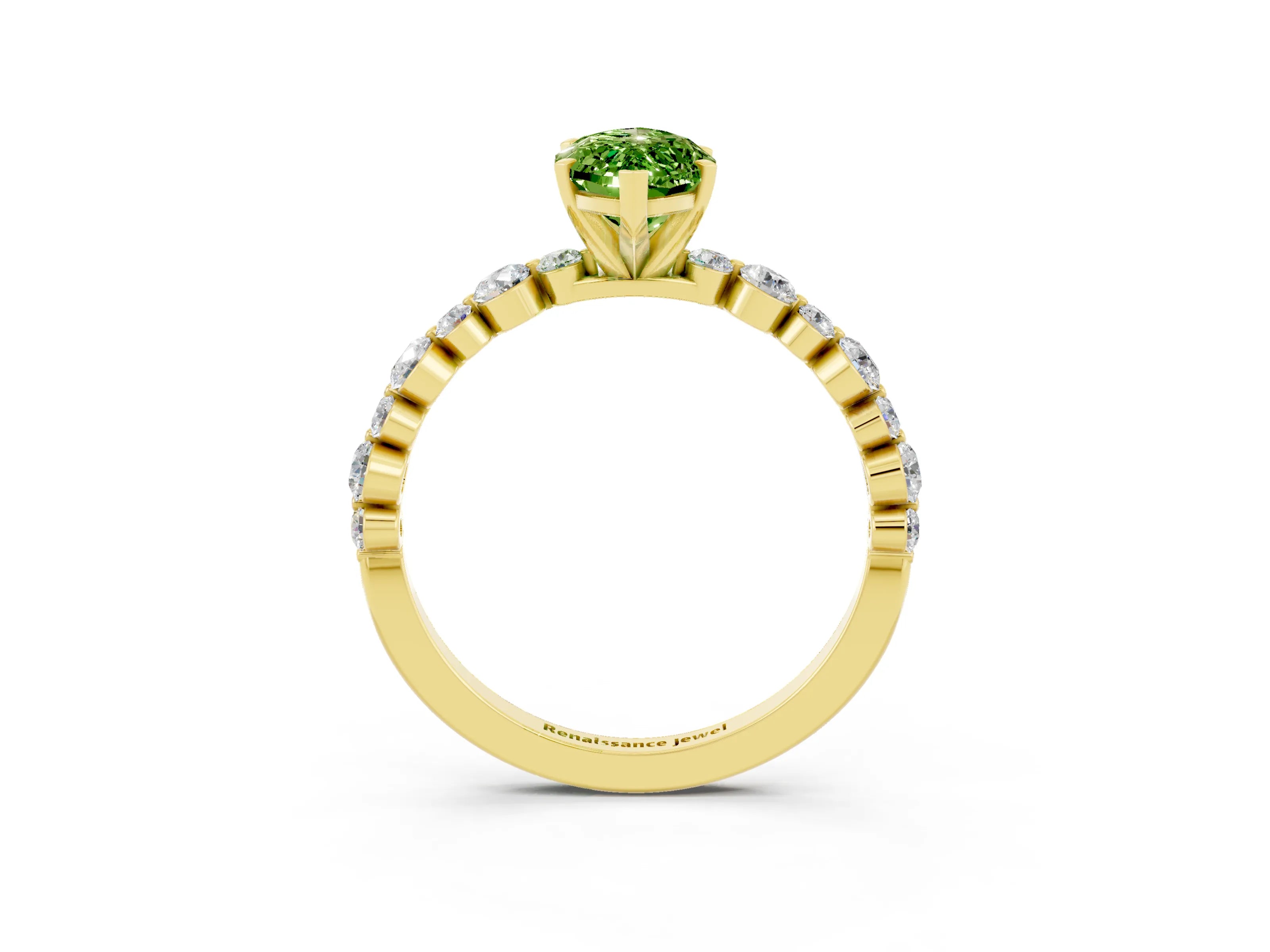 Yellow gold Marquise Cut Peridot Prong Set Engagement Ring with Pavé Band_3