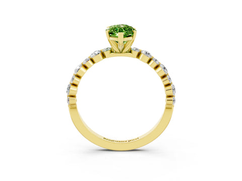 Yellow gold Marquise Cut Peridot Prong Set Engagement Ring with Pavé Band_3