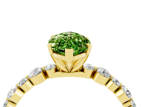 Yellow gold Marquise Cut Peridot Prong Set Engagement Ring with Pavé Band_4