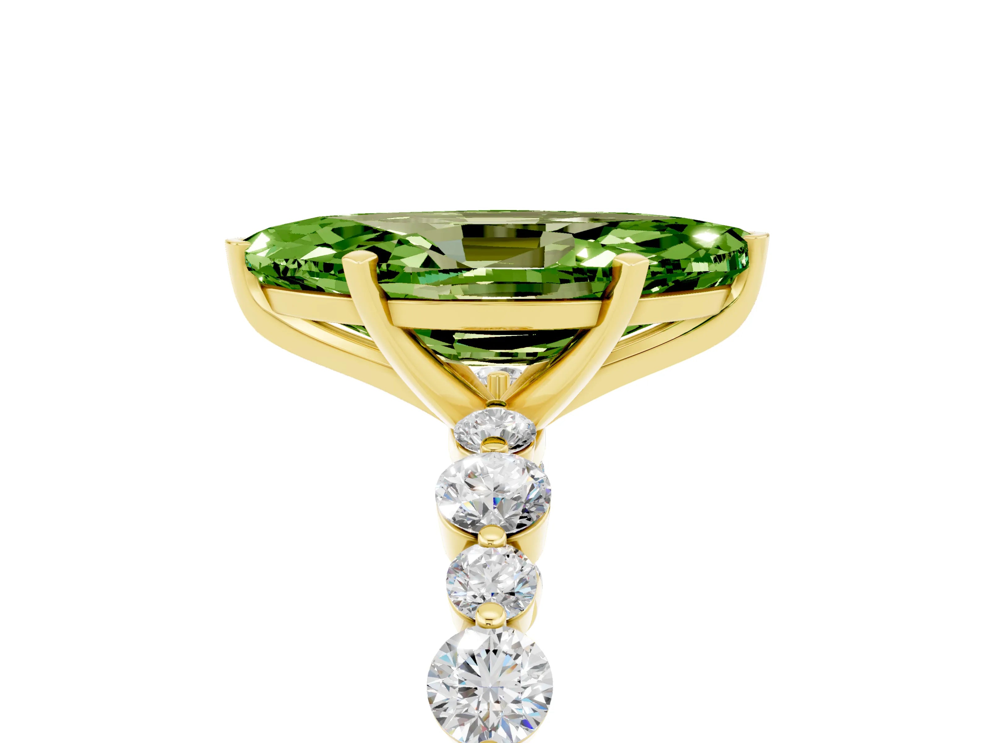 Yellow gold Marquise Cut Peridot Prong Set Engagement Ring with Pavé Band_5