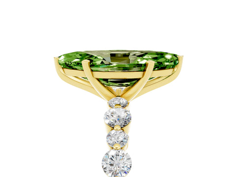 Yellow gold Marquise Cut Peridot Prong Set Engagement Ring with Pavé Band_5