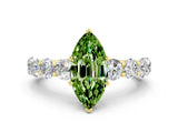 Yellow gold Marquise Cut Peridot Prong Setting with Side Stones on a Pave Band