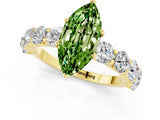 Yellow gold Marquise Cut Peridot Prong Setting with Side Stones on a Pave Band_1