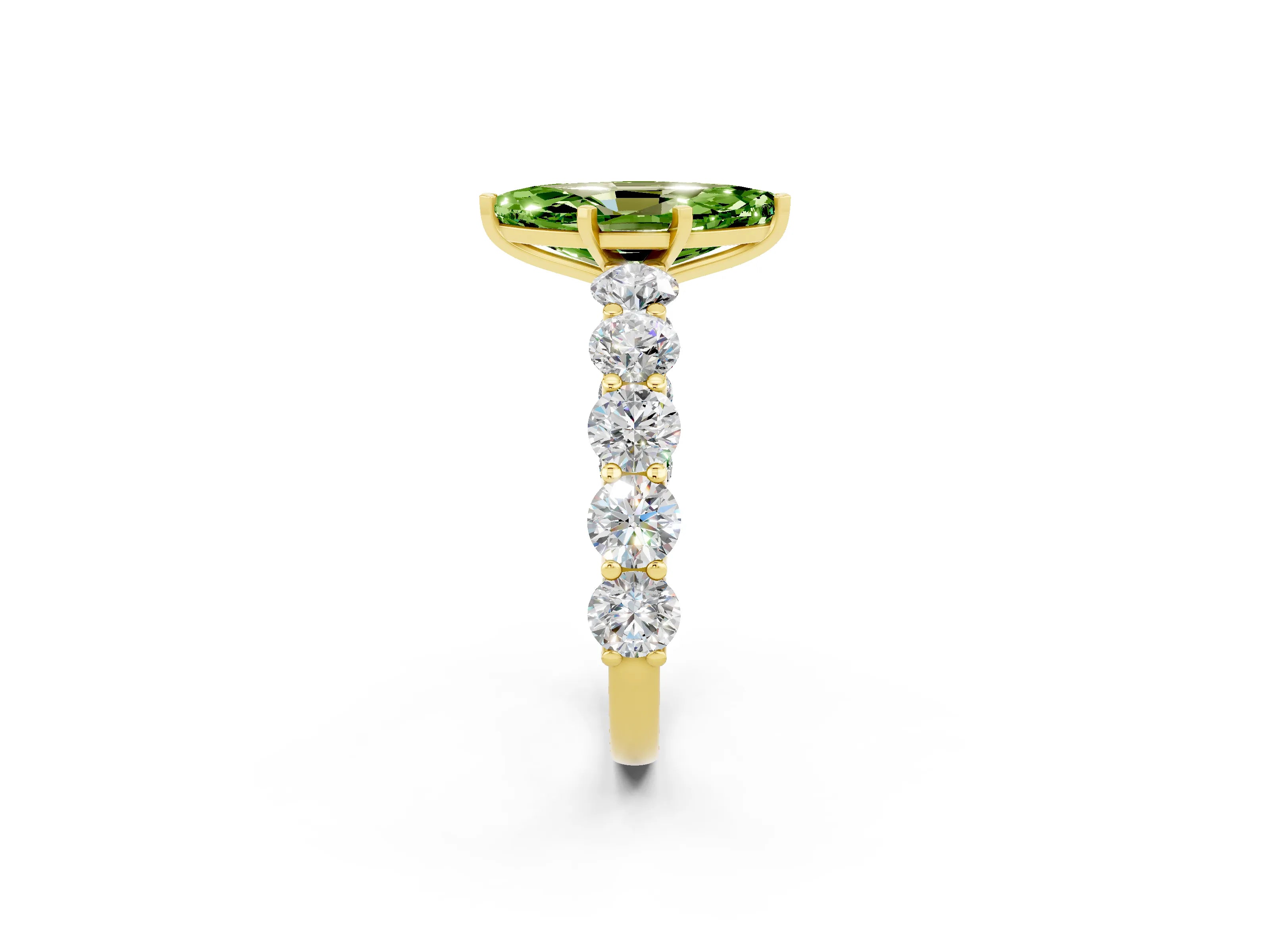 Yellow gold Marquise Cut Peridot Prong Setting with Side Stones on a Pave Band_2