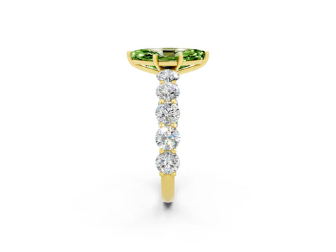 Yellow gold Marquise Cut Peridot Prong Setting with Side Stones on a Pave Band_2