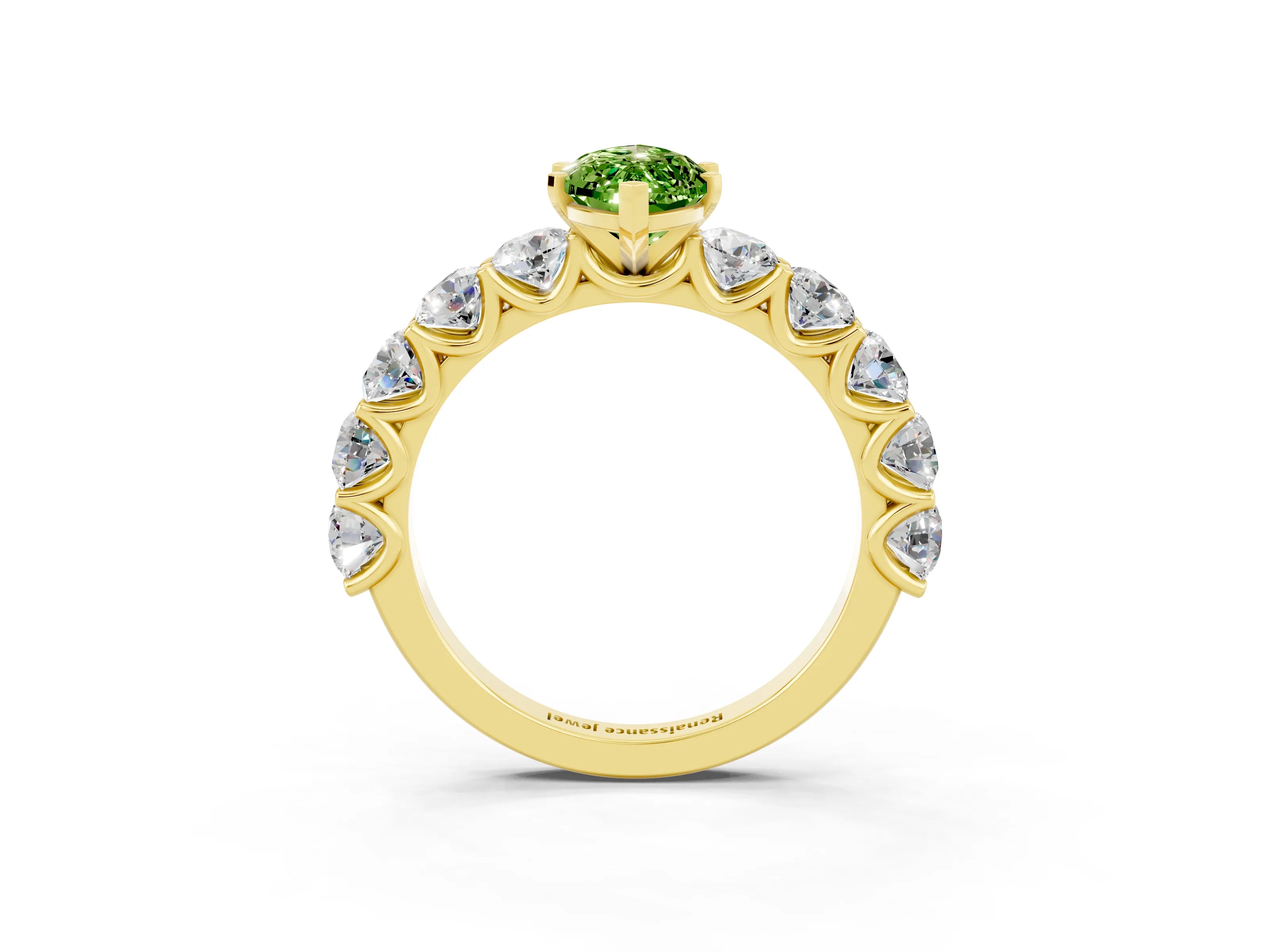 Yellow gold Marquise Cut Peridot Prong Setting with Side Stones on a Pave Band_3