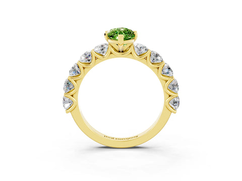Yellow gold Marquise Cut Peridot Prong Setting with Side Stones on a Pave Band_3
