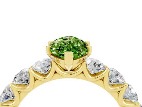 Yellow gold Marquise Cut Peridot Prong Setting with Side Stones on a Pave Band_4