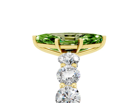 Yellow gold Marquise Cut Peridot Prong Setting with Side Stones on a Pave Band_5