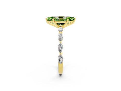 Yellow gold Marquise Cut Peridot Ring with Marquise Side Stones and Prong Setting_2