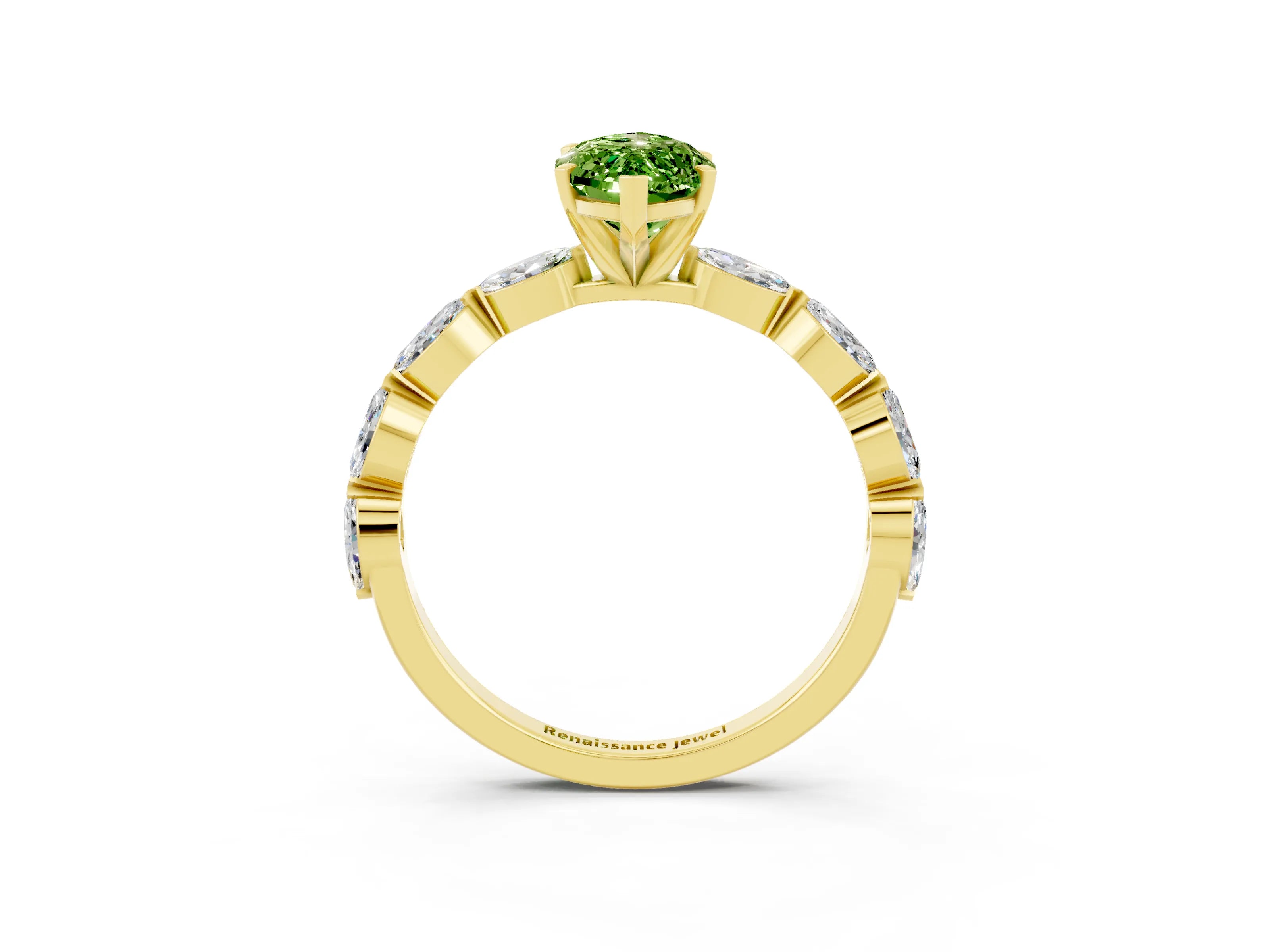 Yellow gold Marquise Cut Peridot Ring with Marquise Side Stones and Prong Setting_3