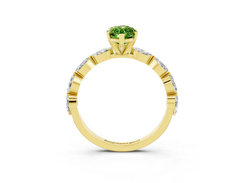 Yellow gold Marquise Cut Peridot Ring with Marquise Side Stones and Prong Setting_3