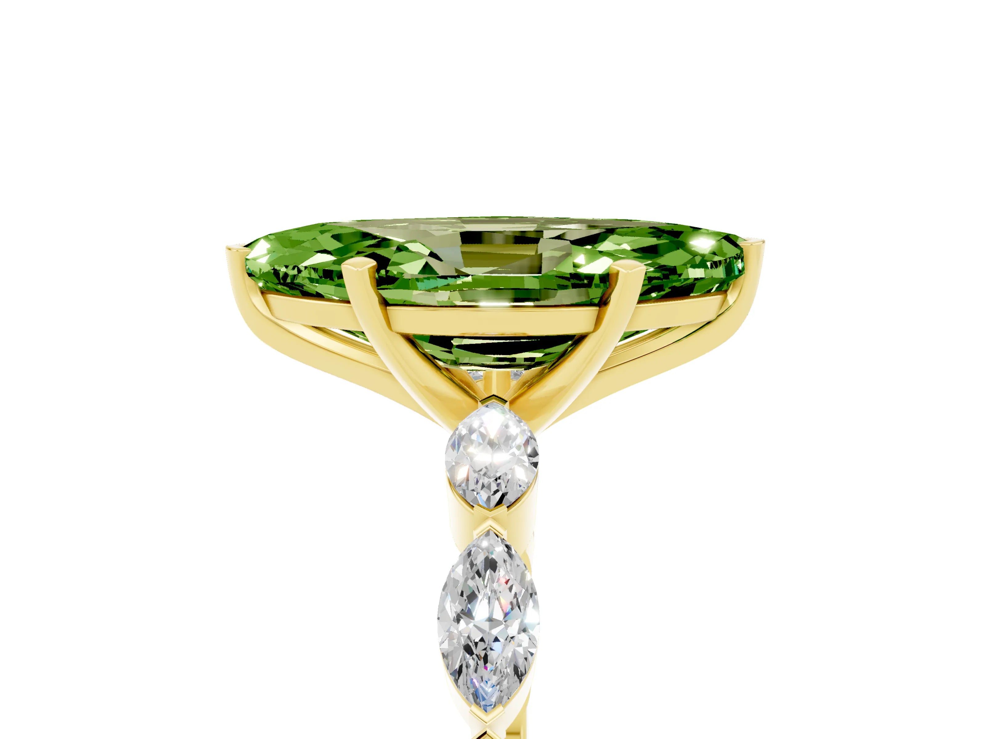 Yellow gold Marquise Cut Peridot Ring with Marquise Side Stones and Prong Setting_5