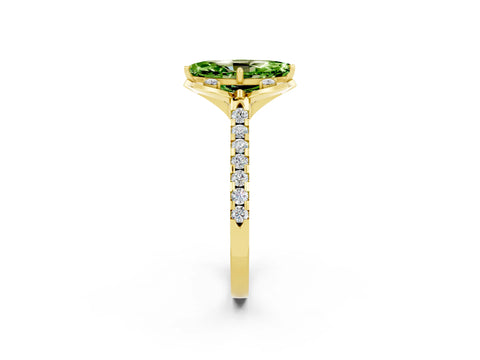 Yellow gold Marquise Cut Peridot Ring with Pavé Band and Floral Prong Setting_2