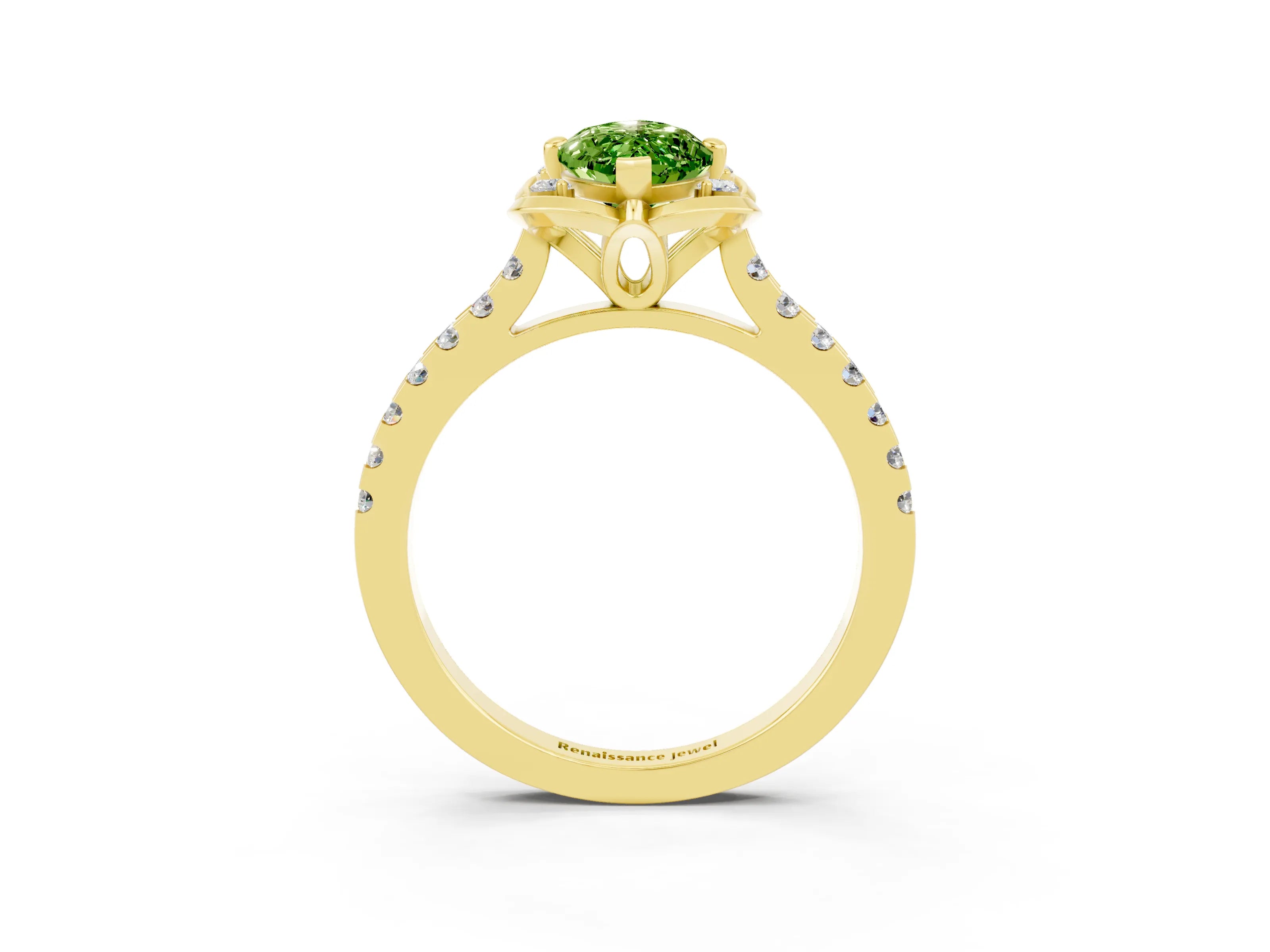 Yellow gold Marquise Cut Peridot Ring with Pavé Band and Floral Prong Setting_3