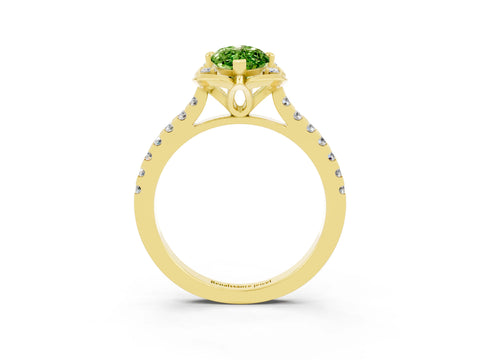 Yellow gold Marquise Cut Peridot Ring with Pavé Band and Floral Prong Setting_3