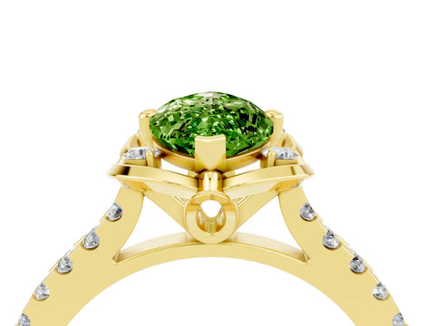 Yellow gold Marquise Cut Peridot Ring with Pavé Band and Floral Prong Setting_4
