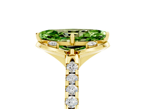 Yellow gold Marquise Cut Peridot Ring with Pavé Band and Floral Prong Setting_5