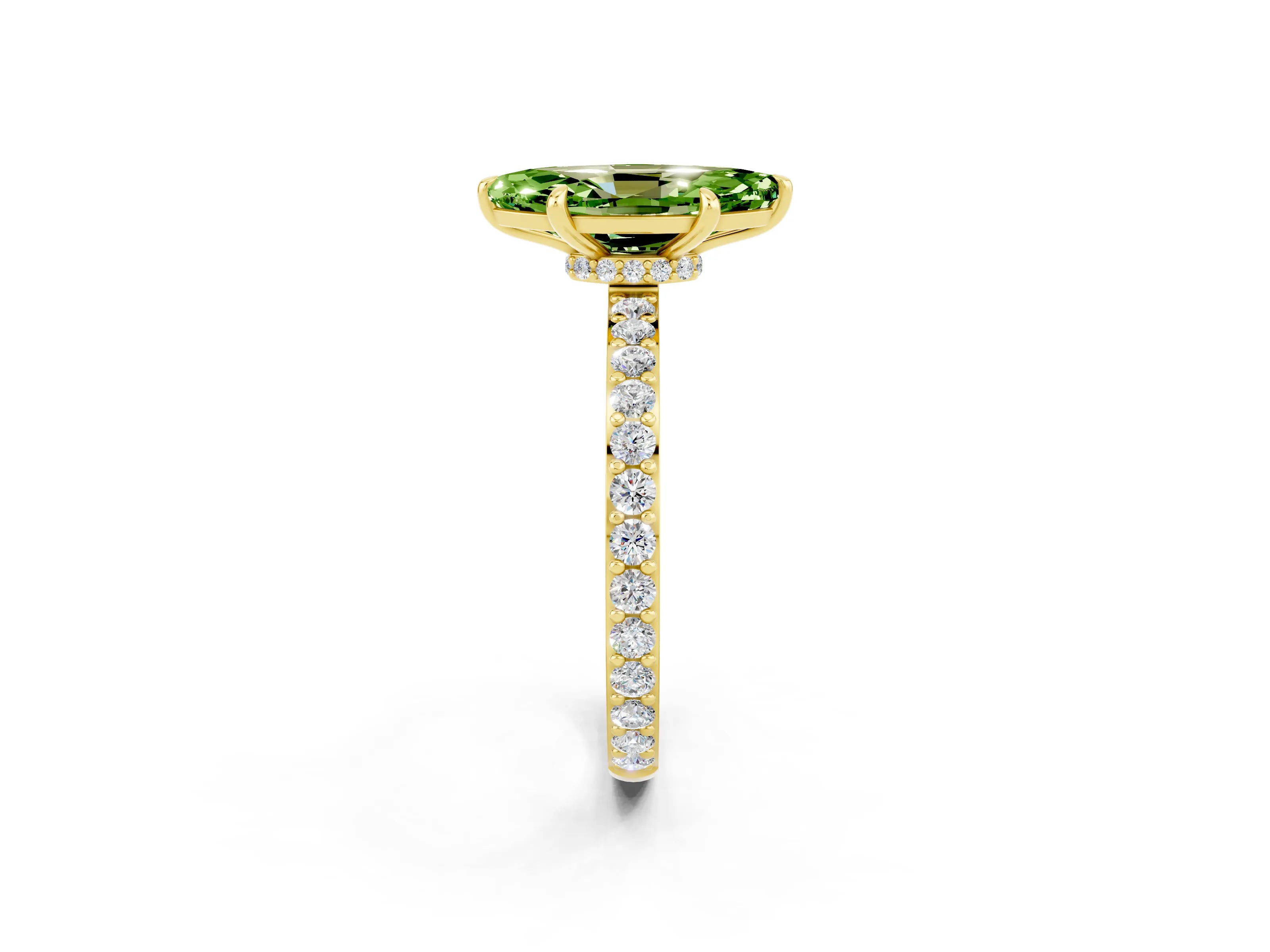 Yellow gold Marquise Cut Peridot Ring with Pavé Band and Four-Prong Setting_2