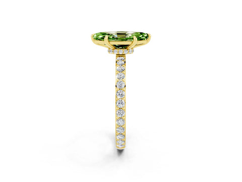 Yellow gold Marquise Cut Peridot Ring with Pavé Band and Four-Prong Setting_2