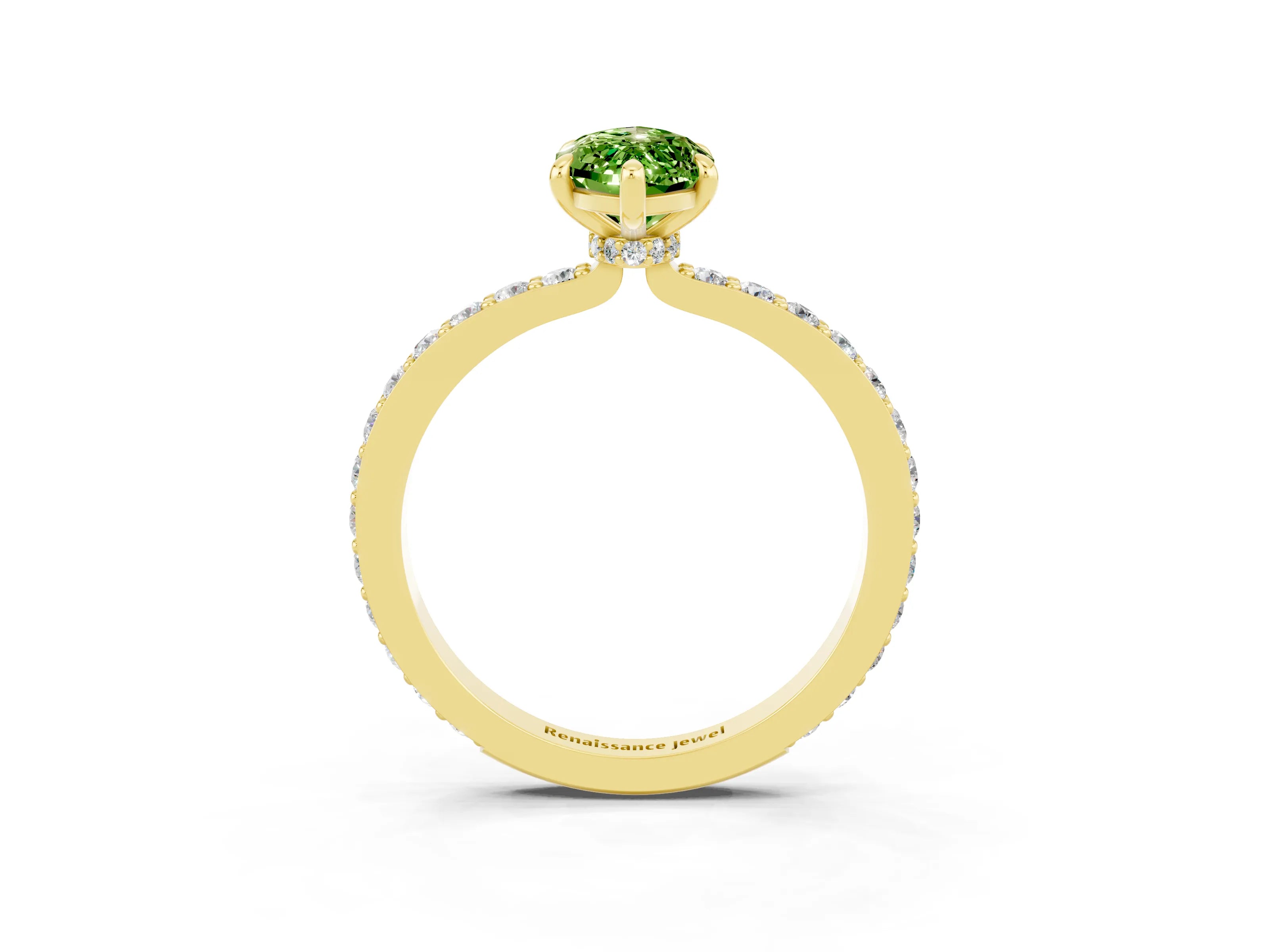 Yellow gold Marquise Cut Peridot Ring with Pavé Band and Four-Prong Setting_3