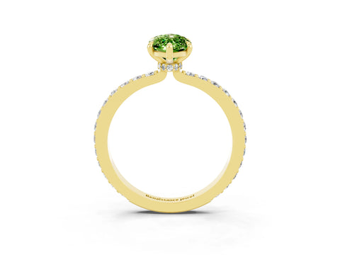 Yellow gold Marquise Cut Peridot Ring with Pavé Band and Four-Prong Setting_3