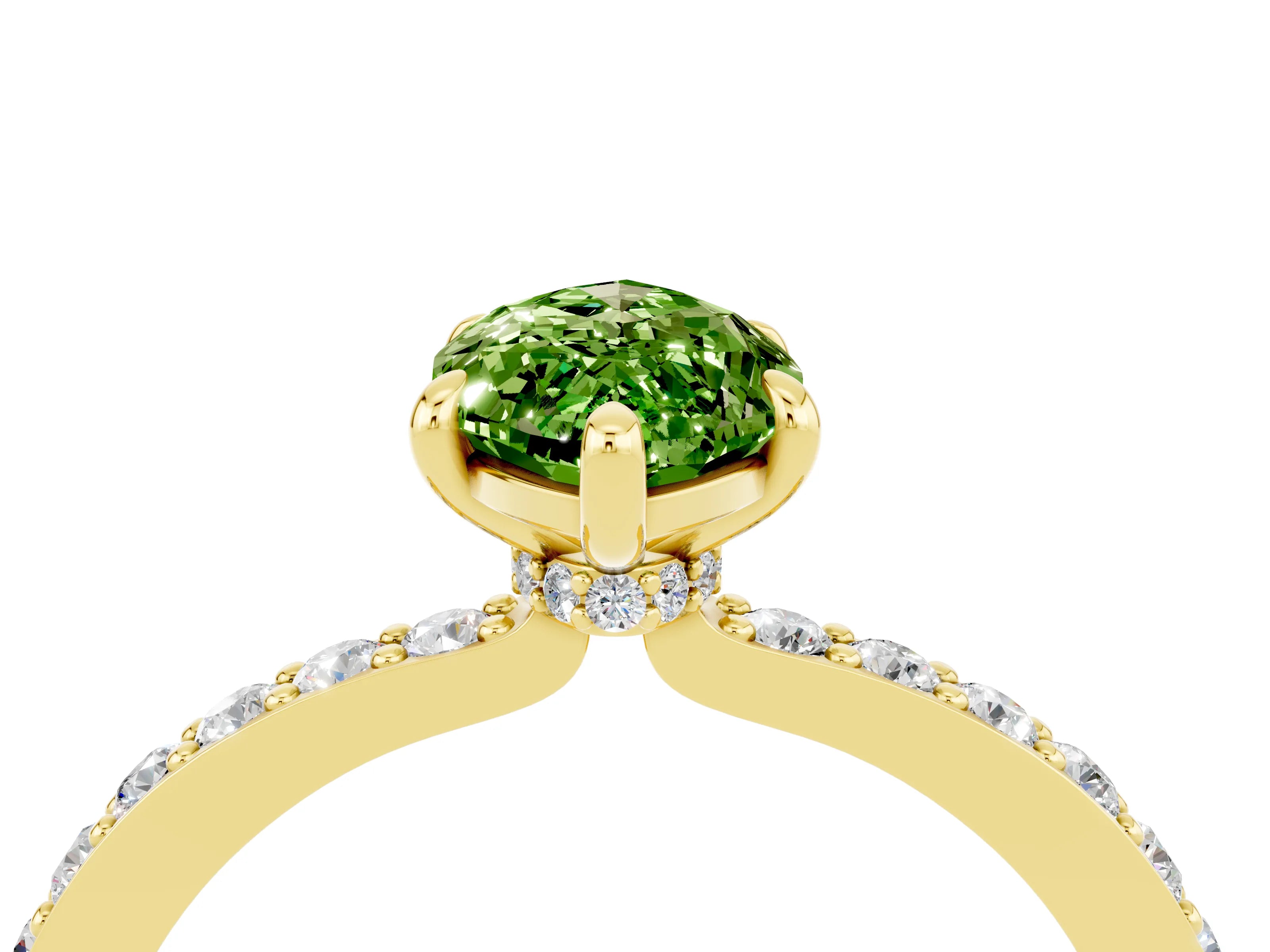 Yellow gold Marquise Cut Peridot Ring with Pavé Band and Four-Prong Setting_4
