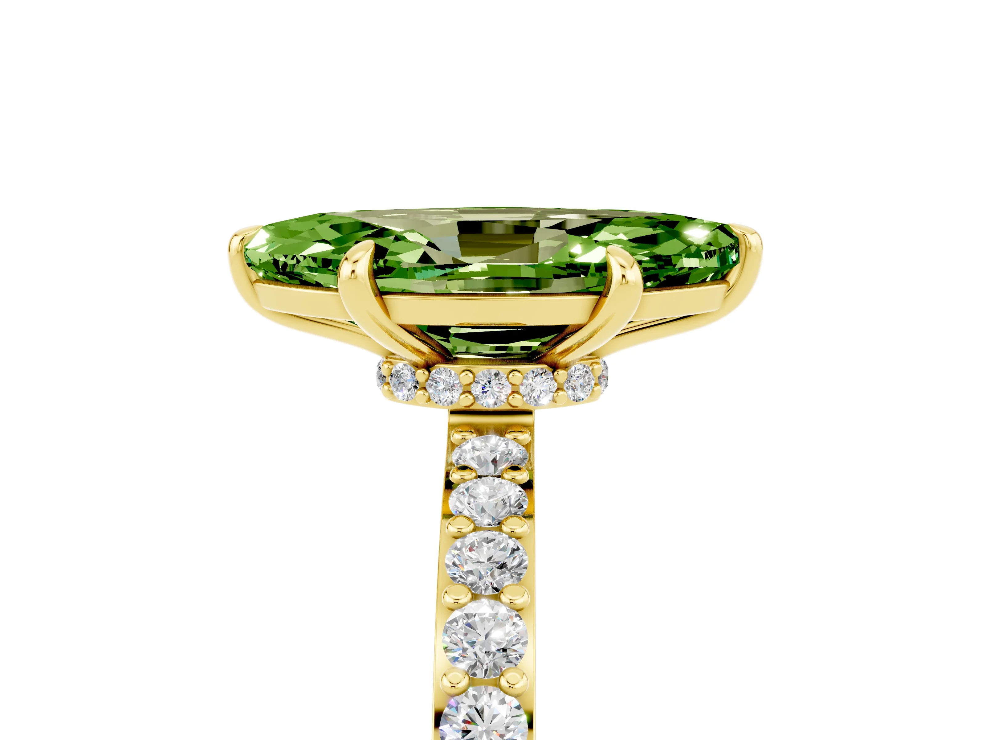 Yellow gold Marquise Cut Peridot Ring with Pavé Band and Four-Prong Setting_5