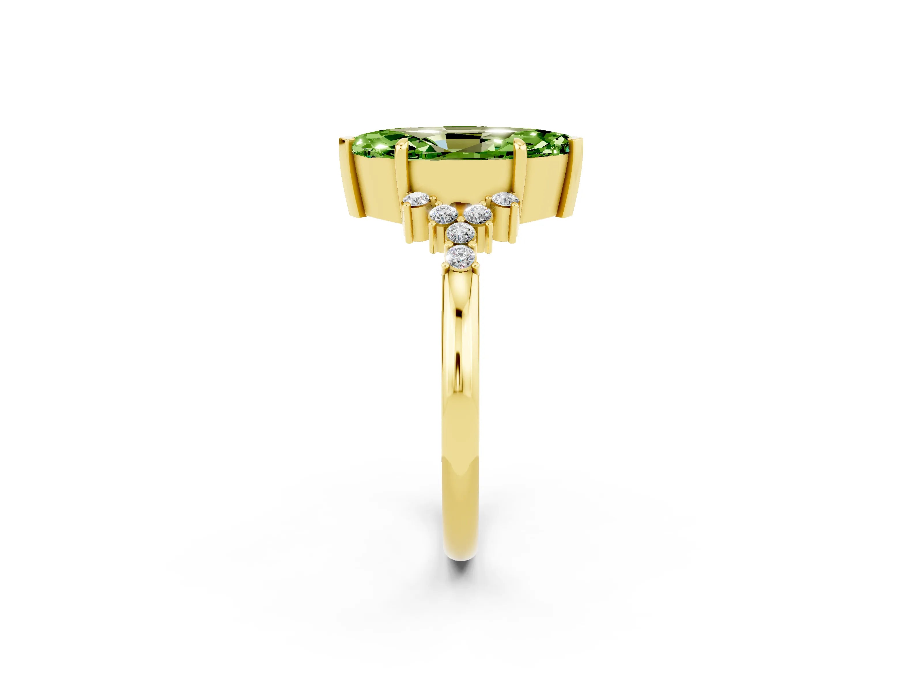 Yellow gold Marquise Cut Peridot Ring with Side Stones and Four-Prong Setting_38