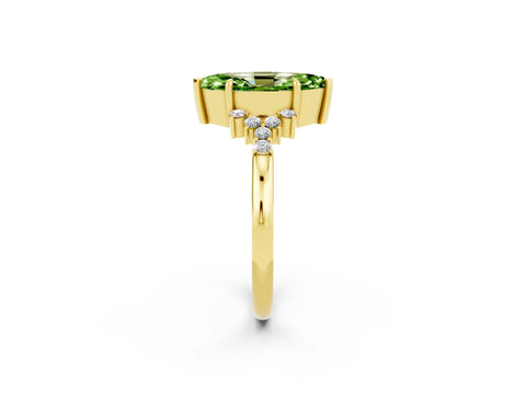 Yellow gold Marquise Cut Peridot Ring with Side Stones and Four-Prong Setting_38