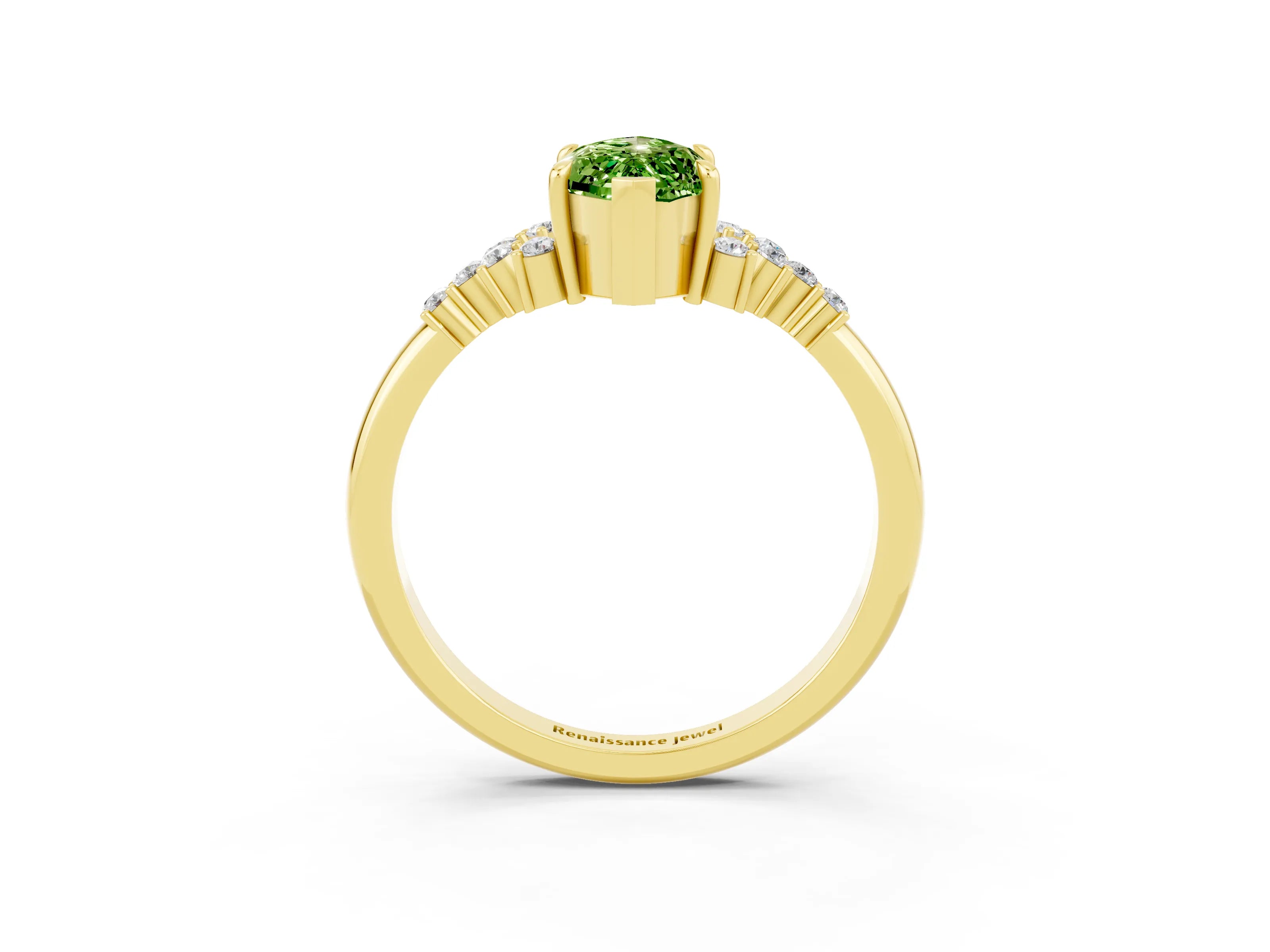 Yellow gold Marquise Cut Peridot Ring with Side Stones and Four-Prong Setting_39