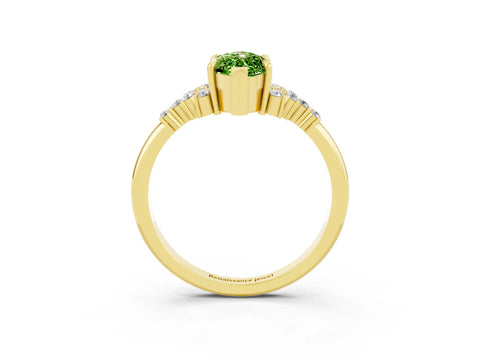 Yellow gold Marquise Cut Peridot Ring with Side Stones and Four-Prong Setting_39
